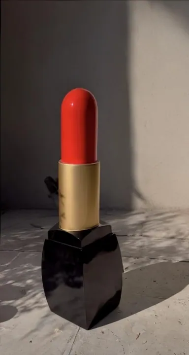 Giant red lipstick sculpture for a retail display